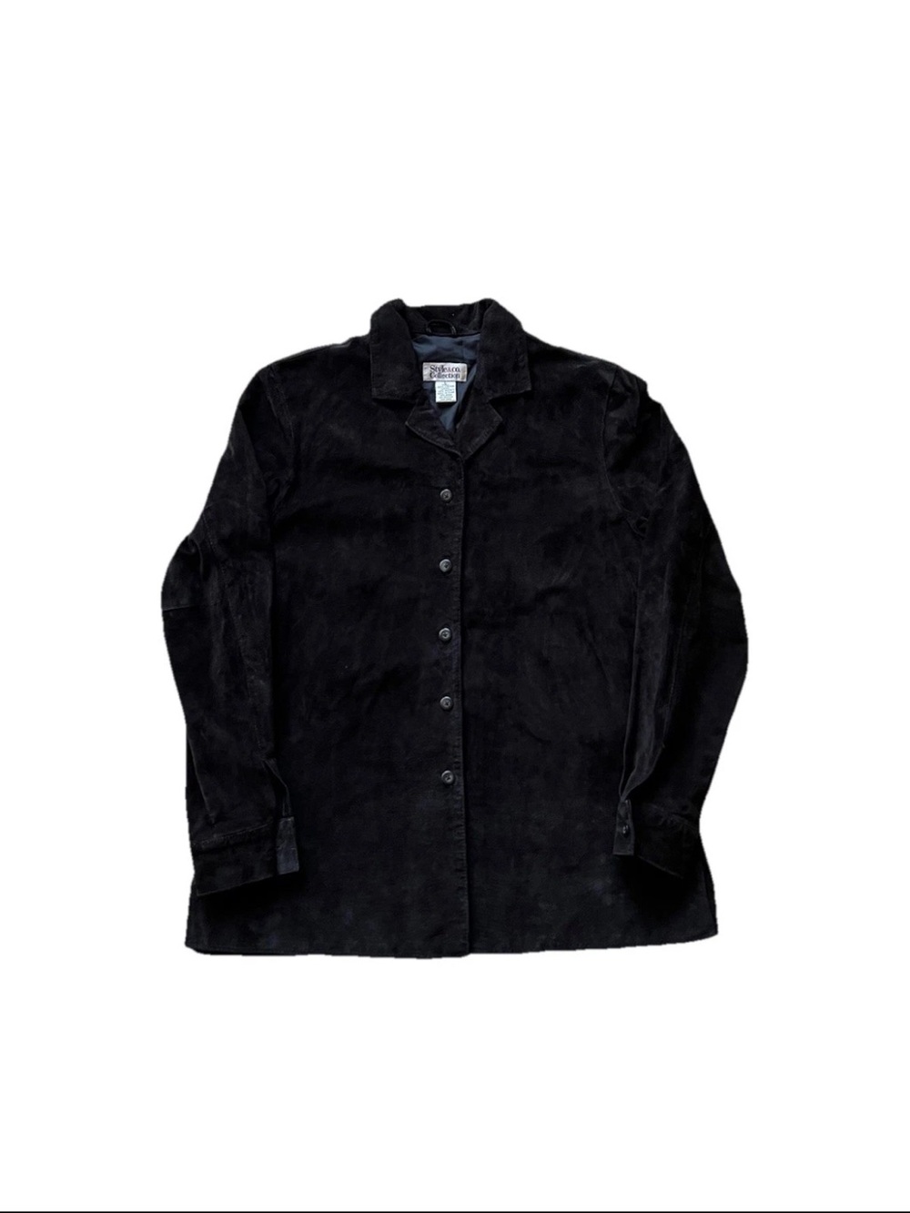 VTG Style & Co Collection Black Suede Leather Women's Button Coat Size Large 90s